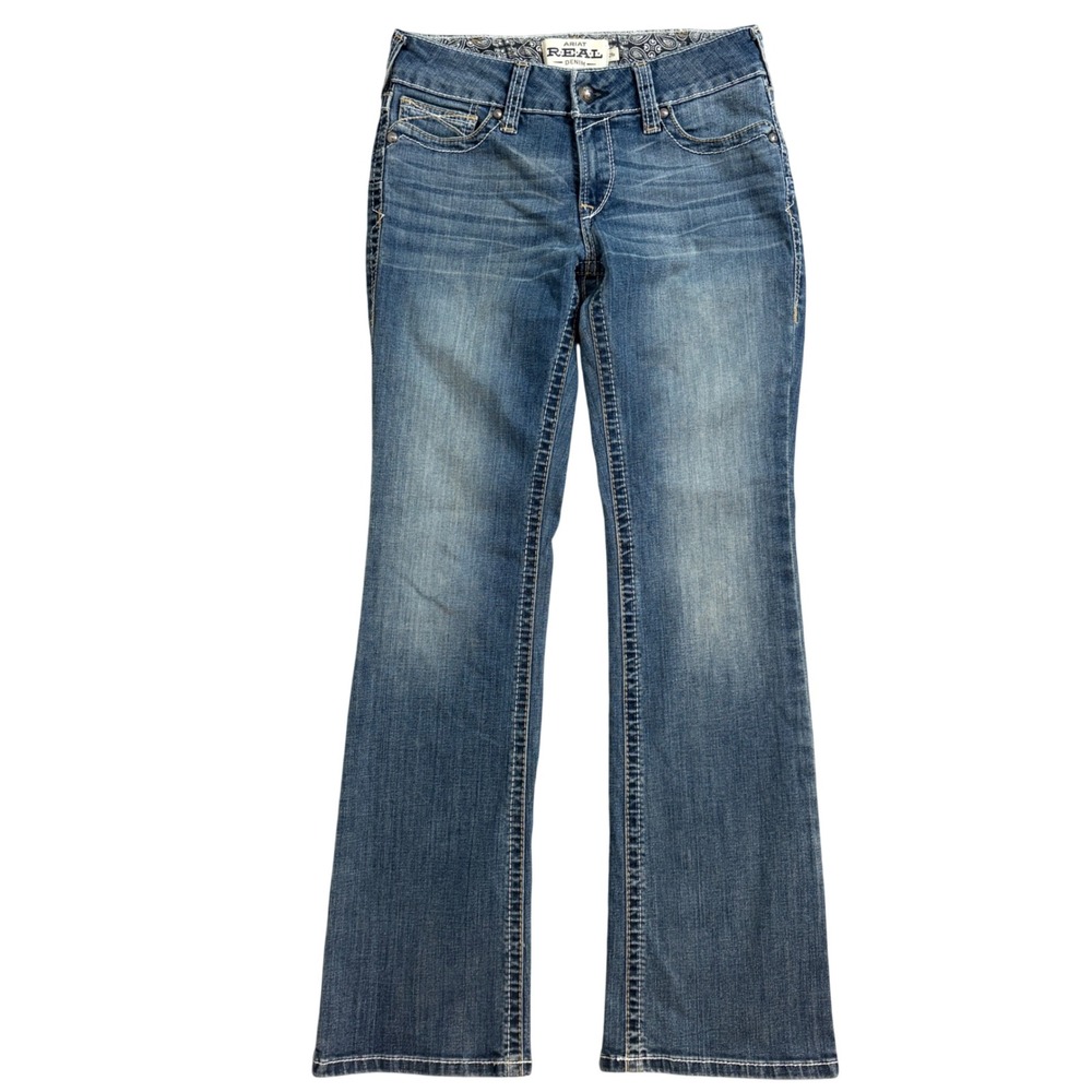 Ariat REAL Low Rise Bootcut Jeans Rainstorm Whipstitch 29R Blue